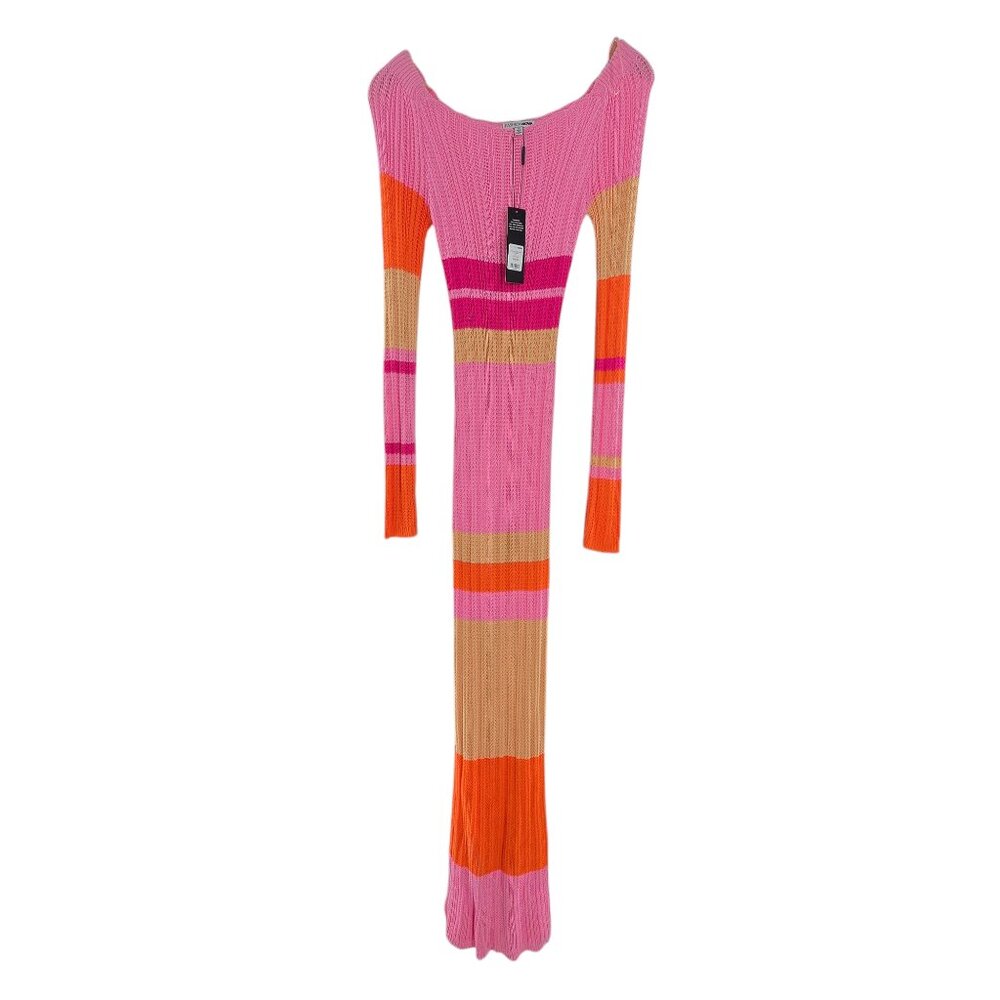 Fashion Nova Ribbed Maxi Sweater Dress‎ Long Sleeves Bodycon Pink + Yellow SMALL